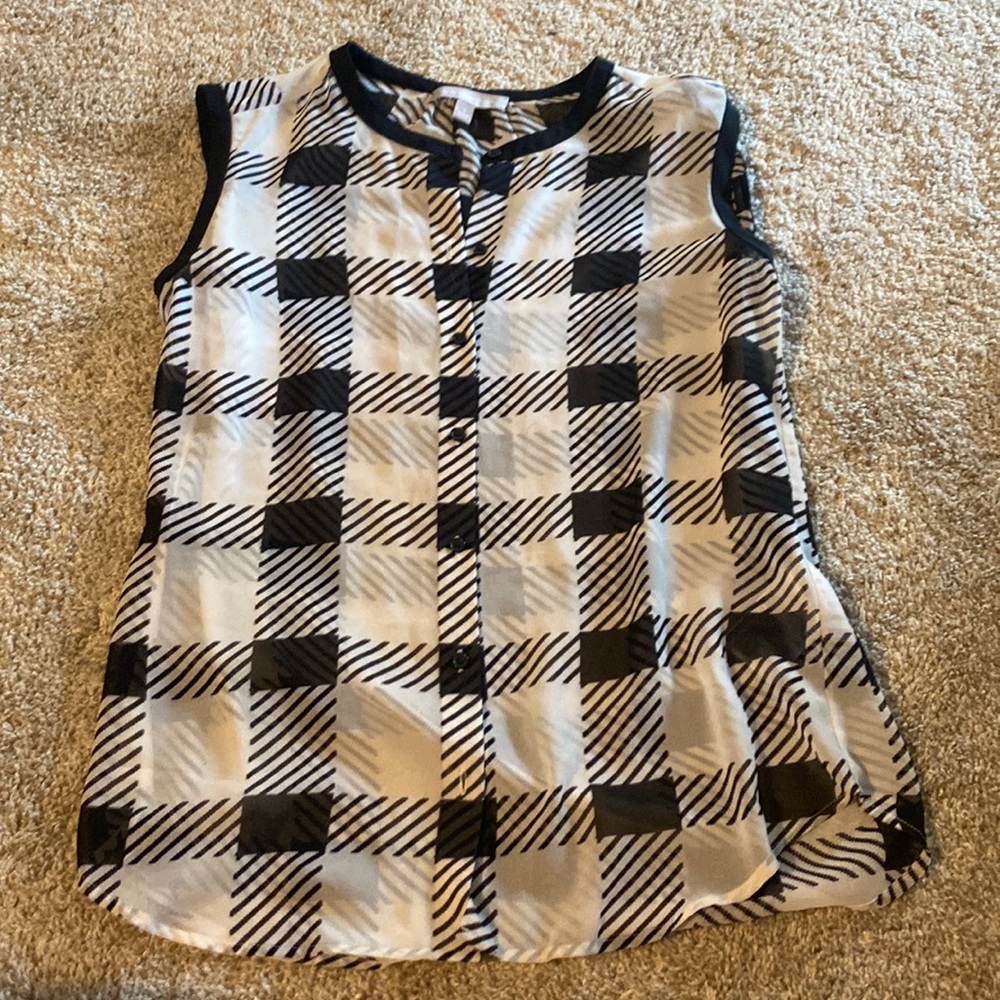 BANANA REPUBLIC BLACK WHITE CHECKERED SLEEVELESS BUTTON DOWN BLOUSE SMALL